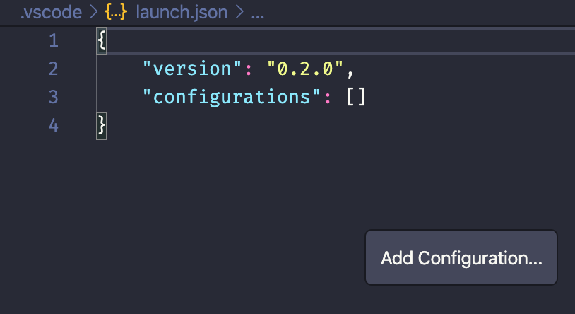 vscode add configuration button